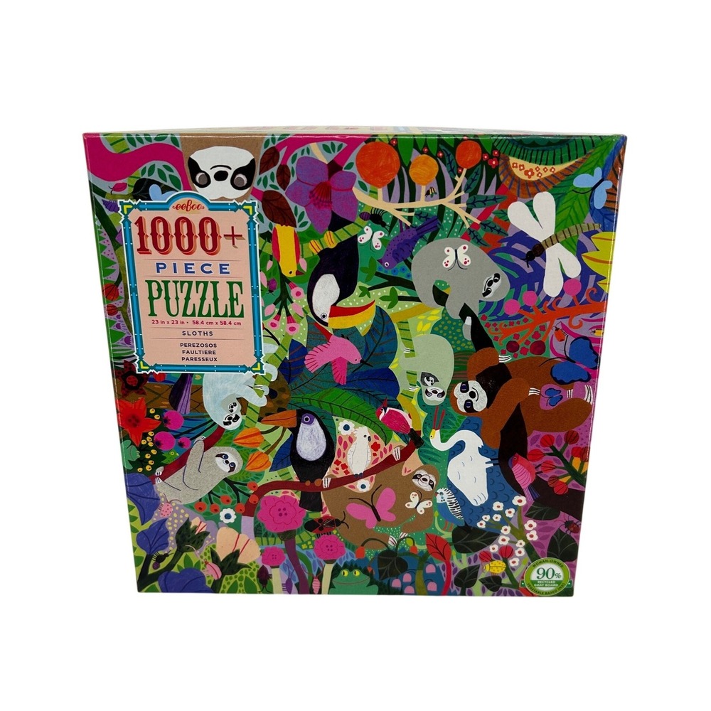 eeBoo Sloths 1000 Piece Puzzle Monika Forsberg Jungle Art 23x23 COMPLETE